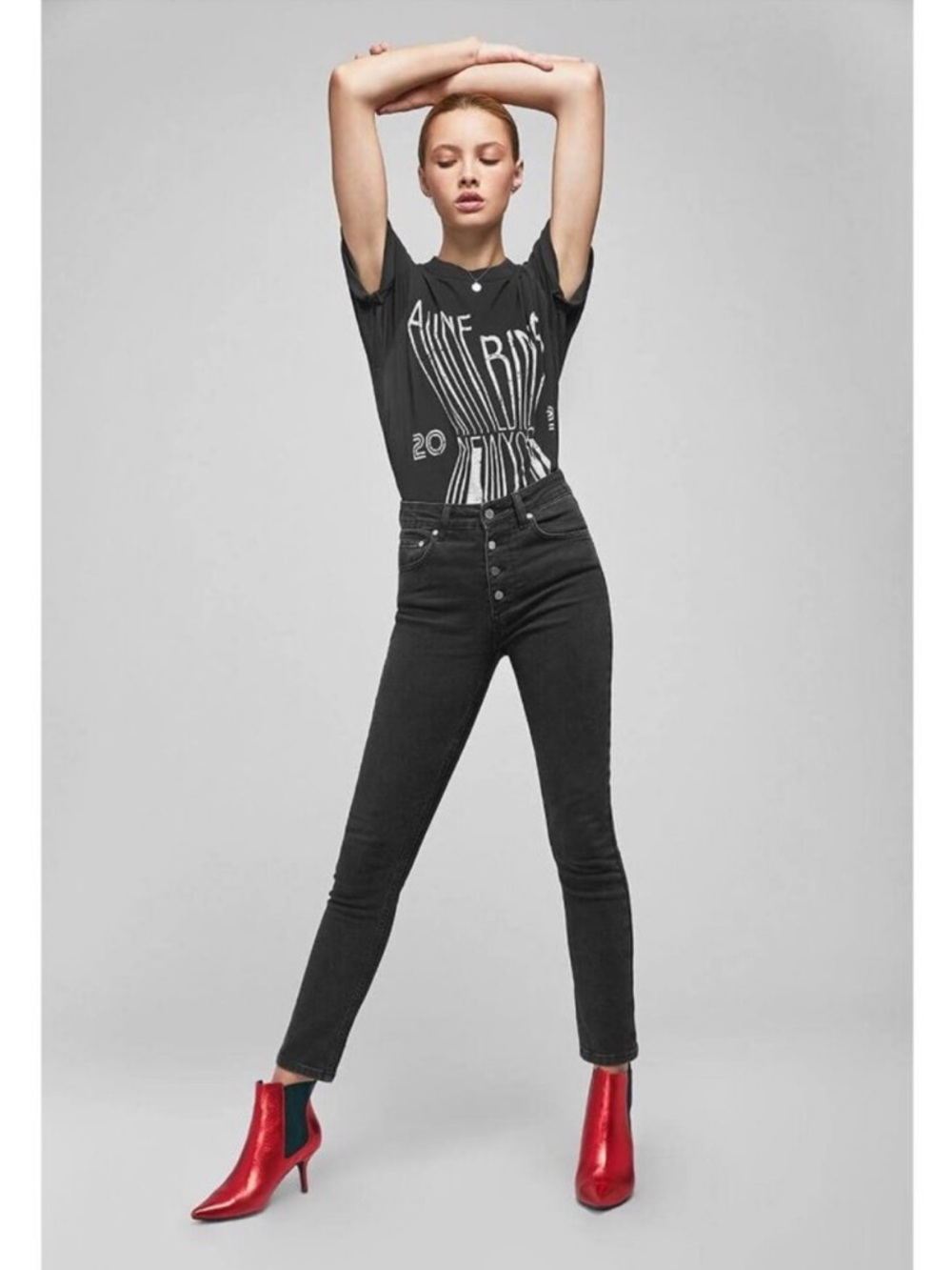 Anine Bing Frida Button Fly Skinny Jeans Black Size 28